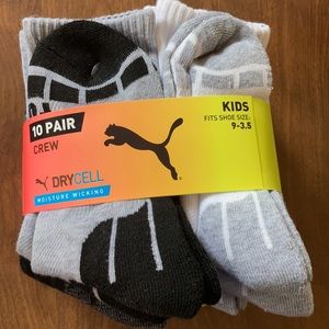 PUMA Kids 10 Pair DRYCELL Crew Socks Size 9-3.5